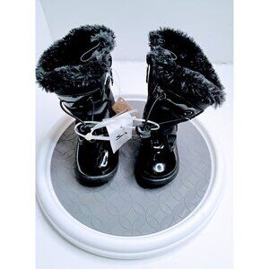 Totes Girls Winter Boots Size 5 Black With Colorful Heart Accents & Faux Fur Lin